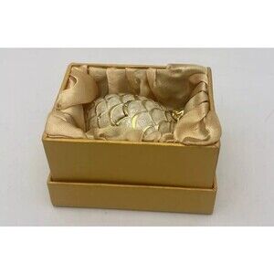 Egg Enamel Bejeweled Trinket Box Stand Magnetic 3 Piece Ivory Gold